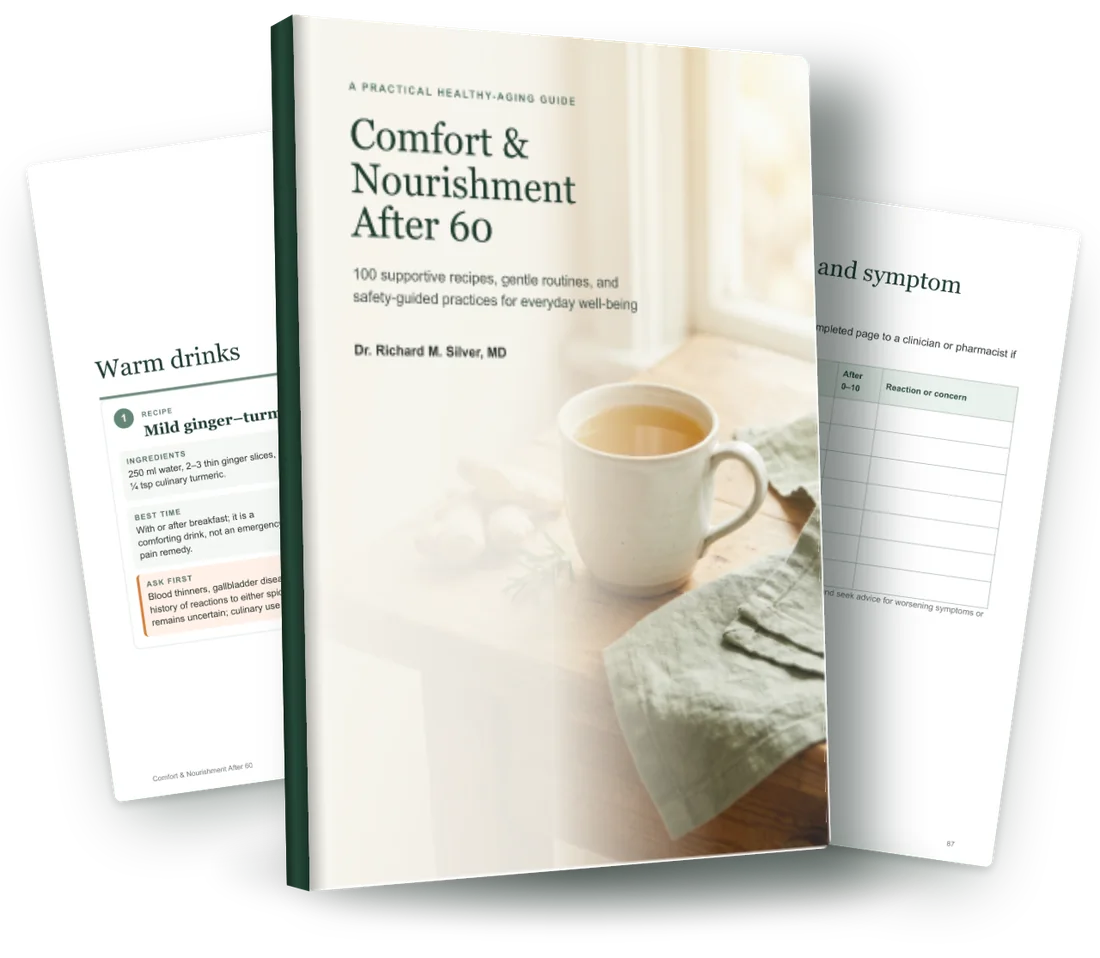 The original Comfort and Nourishment After 60 ebook and two actual sample pages